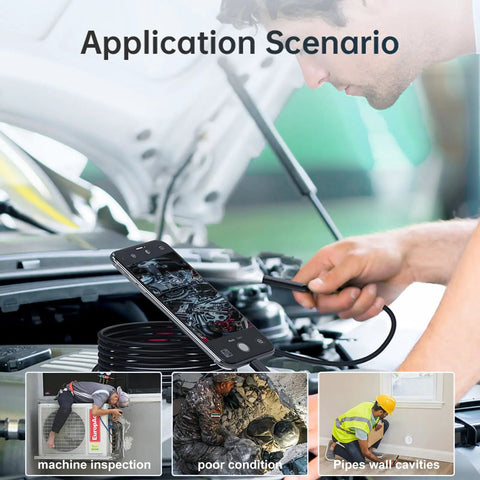 1920P HD Dual Lens Endoscope Camera With SemiRigid Snake Cable IP67 Waterproof 8 LED Lights in automotive inspection
