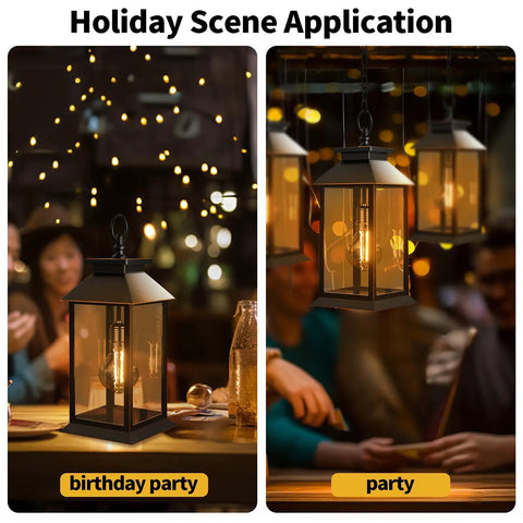 2 Pack Dope Outdoor Solar Lanterns With Hanging Glass Lights Waterproof Dual Power Solar Or 2 AA Batteries in party setting