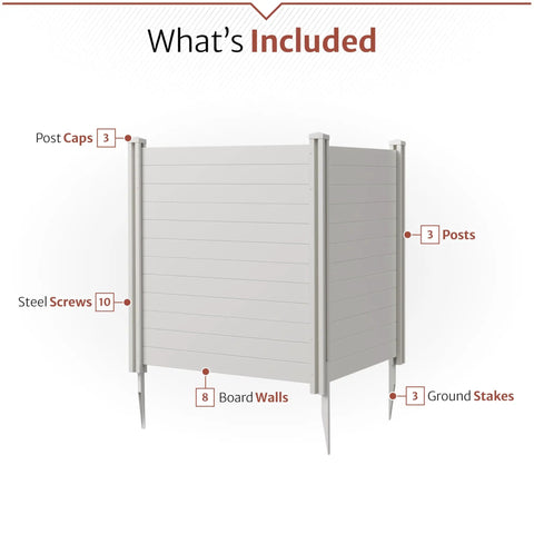 Diagram showing assembly parts for Premium White Vinyl Privacy Screen Panels 4ft High By 4ft Wide Two Panels No Dig Outdoor Privacy Fence