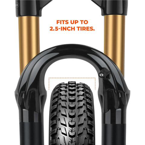 MTB Air Suspension Fork With 120mm Travel, 32mm Stanchions, 28.6mm 1 1/8 Inch Straight Steerer, tire fit demonstration