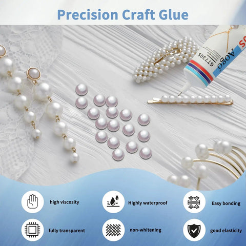 Clear Rhinestone Jewelry Glue For Jewelry Making, High Viscosity Bond, Waterproof, Ultra Strong Hold For Gems Pearls Metals And Ceramics, Semi Fluid Formula, Dries Clear, 2 Oz with jewelry and pearls displayed
