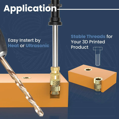 Application of Brass Heat Set Threaded Inserts Kit For Diyers And 3D Printing, showing insertion with soldering iron into plastic