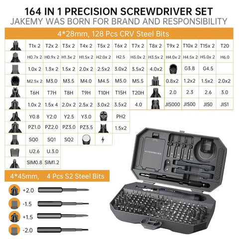 Open 164 In 1 Precision Screwdriver Set For MacBook, iPhone, PC, RC, PS5, Watch, Xbox And DIY Repairs with labeled bits