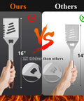 Comparison of 16-inch and 14-inch spatulas from 27 Piece Heavy Duty Grilling Tools Set For Men Fathers Day Gift Dad Approved Stainless Steel BBQ Utensils Kit
