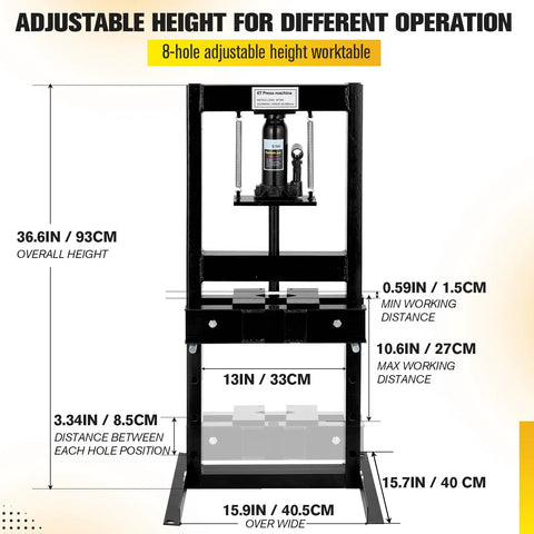 Beefy 6 Ton Hydraulic Press H-Frame Shop Press With Adjustable Height Work Table And 2 Press Plates Heavy Duty Floor Mount For Car Repair And Garage