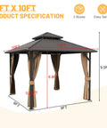 10x10 Ft Hardtop Gazebo with dual layer metal roof, galvanized steel canopy, netting, curtains, outdoor shade shelter.