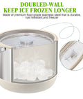 Keep It Frosty 4.8 Liter Insulated Ice Bucket With Snug Fit Lid and Drop Handle scoop showing ice inside and durable stainless steel.