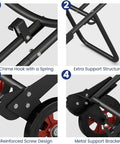 Close-up of Drum Dolly Cart With Rubber Wheels for Moving Large Drums and Barrels showing details like chime hook and support structure.