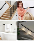 Heavy Duty Wall Mounted Handrail For Indoor Stairs Featuring An Extra Long Eleven Foot Black Steel Rail in a home setting.