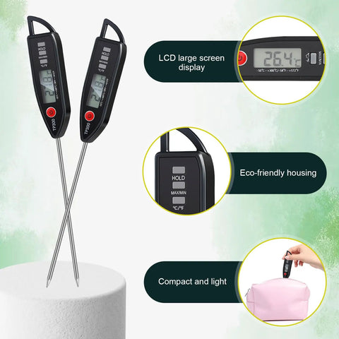 Six Pack Waterproof Digital Food Thermometers with Long Probes, Instant Read, Black with LCD display and eco-friendly casing