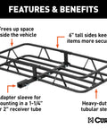 Heavy Duty Cargo Basket Hitch Carrier For SUV And Truck, 500 Lb Capacity, 46.5 X 17.5 X 5.5 Inch Rack With Six Inch Sides