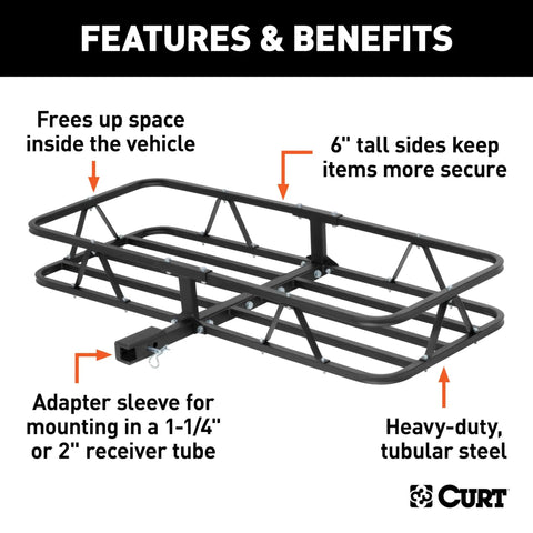 Heavy Duty Cargo Basket Hitch Carrier For SUV And Truck, 500 Lb Capacity, 46.5 X 17.5 X 5.5 Inch Rack With Six Inch Sides