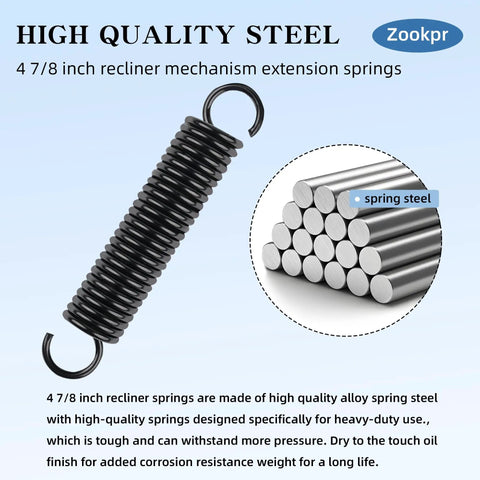 Top Shelf Tilt Recliner Extension Springs Two Pack Four Point Eight Inch Replacement Tension Coils For Sofas And Rockers in black steel