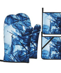 Rock Your Kitchen With These Cool Abstract Blue Fluid Shapes Oven Mitts And Pot Holders Set Of 4, durable polyester, heat protection.