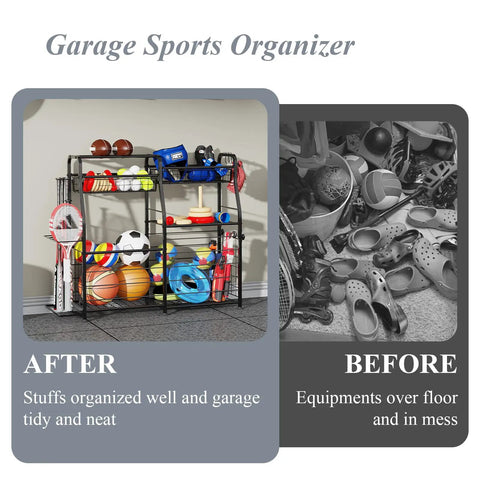 Small Garage Organizer For Sports Gear And Toys Space Saving Ball And Equipment Storage Rack Indoor Outdoor Garage