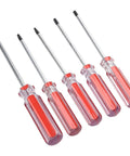 Top Tier 5 Pc Torx Screwdriver Set T15 To T30 Star Bit Kit With Deep Reach Handle Perfect For Impact Driver Usage Electronics Repair and Furniture Build Jobs Made From Tough Chrome Vanadium Steel, five red handles