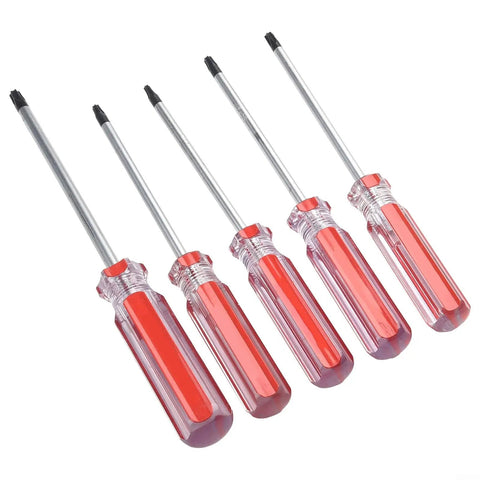 Top Tier 5 Pc Torx Screwdriver Set T15 To T30 Star Bit Kit With Deep Reach Handle Perfect For Impact Driver Usage Electronics Repair and Furniture Build Jobs Made From Tough Chrome Vanadium Steel, five red handles