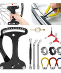 12 Piece Bicycle Spoke Tool Set With Tension Meter And Aluminum Alloy Wrenches For Quick Wheel Adjustments displayed with tools