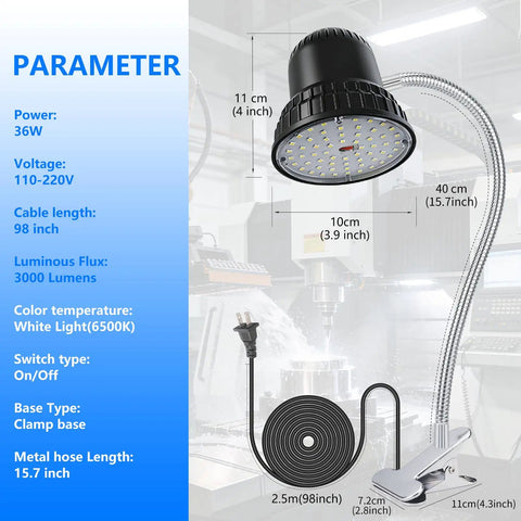 Clamp Light With 3000 Lumen Bright White 6500K Task Lamp Pro Grade Heavy Duty Metal Clamp Base For Shop Garage Woodworking