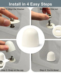 Four Pack Toilet Bolt Caps Set 1.44 Inch High Plastic Screw Covers With Extra Washers Easy Snap On Installation process