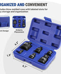 The Ultimate WorkPro 6-Piece Impact Socket Adapter Set Made From Heavy Duty CR-MO Steel Includes Reducers And Extenders Plus A Tough Case For Garage Hacks And Pro Repairs. Blue case with molded slots and adapters.
