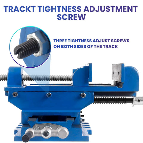 Top Shelf Heavy Duty Cast Iron Cross Slide Drill Press Vise featuring knockout precision slides and adjustable track screws.