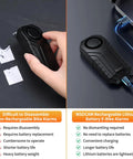 Wireless Bike Alarm With Remote Rechargeable 113dB Loud Anti Theft System IP65 Waterproof For E Bikes Motorcycles Scooters Outdoor Riding And Cycling Safety, black rechargeable unit