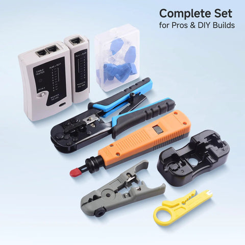 7-In-1 Pro Grade Network Tool Kit for Fast DIYer Ethernet Builds Including Crimping Tool, Punch Down Tools, Cable Tester