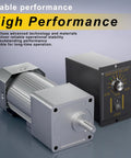 Beefy 300W 110V AC Gear Motor With 1 To 50 Reduction 390 Lb In Max Torque 27 RPM Output 18mm Shaft Reversible Single Phase Geared Motor With Speed Controller For Industrial Machinery shown with speed controller