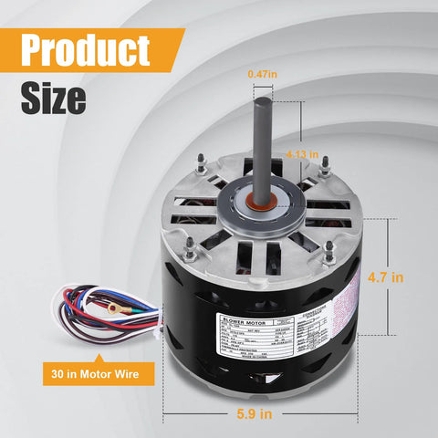 Front view of DL1056 sleeve bearing direct-drive blower motor; 48-frame, 1/2 HP, 1075 RPM, 115V.