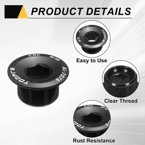 Two Pack M19 Bike Crank Cover Screws Aluminum Alloy Crank Fixing Bolts For Mountain Bike Crankset Arm Chainring Screws Black showcasing features.