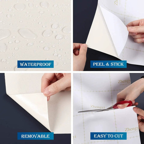 Cream White Matte Peel And Stick Wallpaper Removable Self Adhesive Thick Vinyl Waterproof, demonstrated as easy to cut and apply.