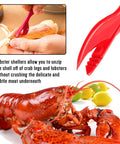 20 Pack Seafood Crackers And Tools Set with lobster sheller in use on crab leg and whole lobster with lemons.