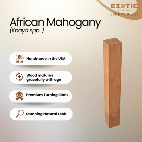 Exotic Wood Zone African Mahogany turning blanks, 2 pieces, 2 x 2 x 12 in, kiln-dried hardwood for woodturning