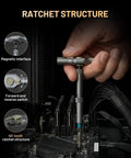 Ultimate 24-In-1 Magnetic Ratchet Screwdriver Set used in tight spot with 40-tooth ratchet structure and magnetic interface.