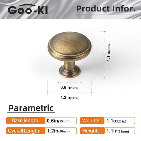 Close-up of 12 Pack Brushed Bronze Cabinet Knobs Set For Kitchen And Furniture Brass Zinc Alloy Drawer Pulls dimensions