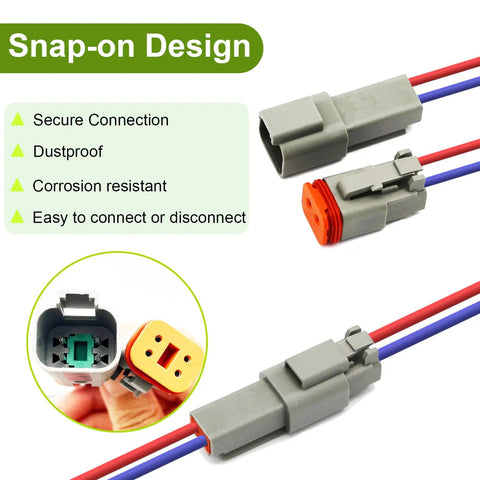 2 Pin Deutsch DT Connector Kit, 10 Sets, Waterproof Automotive Wire Connectors For Car RV Truck Wiring 22-16AWG, gray with wires