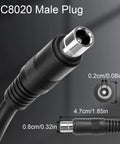 DC8020 male plug from Get The Ultimate XT60 To DC 8.0MM Female Power Adapter Cable, showing dimensions and connection details.