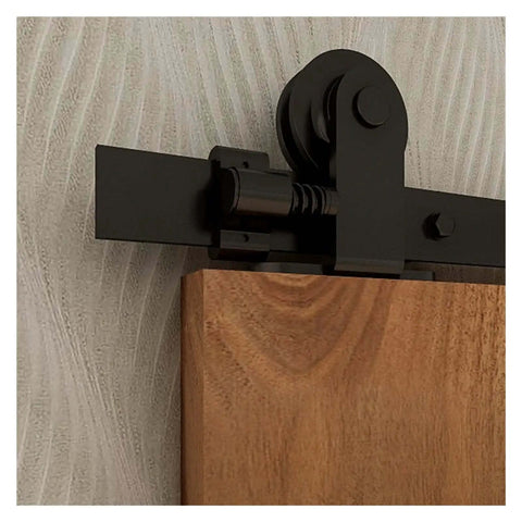 Sliding Door Hardware Kit For 4Ft To 20Ft Rails Industrial Track System With T Style Rollers for double wood doors close-up view