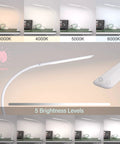 Gooseneck Clamp Desk Lamp With Touch Control Dimmable 10W Swing Arm Architect Lamp showing different brightness levels and color temperatures.