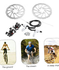 Epic Mountain Bike Hydraulic Disc Brake Kit With Beefy Pads And CNC Balanced Rotors For Gnarly Trails And Smoother Weekend Shredding Anywhere You Ride, including rotors, calipers, and brake levers.