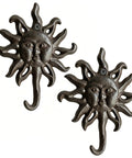 Heavy Duty Cast Iron Coat Hooks Set Of Two Vintage Sunburst Wall Mounts With Installation Screws Antique Dark Brown