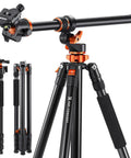 Ultra High 90 Inch Camera Tripod Kit With Flexible Legs And Patent Gimbal, showing extendable sections and gimbal mount.