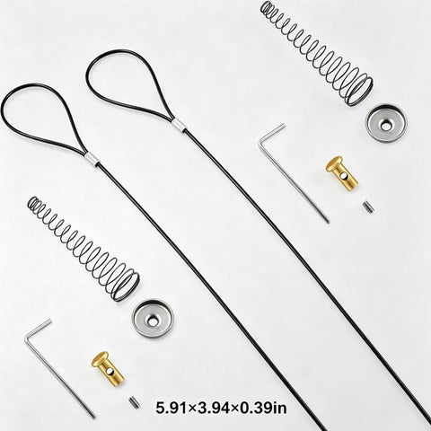 Heavy Duty Black Stainless Steel Gate Latch Cable Pull Kit With Spring Tension Adjustment parts laid out, including tension springs and tools.