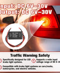 LED Brake Light Flasher Module For 12V-24V Vehicles Red Tail Light Strobe With Smart Brake Pattern mounted beside car tail light
