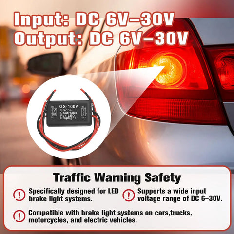 LED Brake Light Flasher Module For 12V-24V Vehicles Red Tail Light Strobe With Smart Brake Pattern mounted beside car tail light