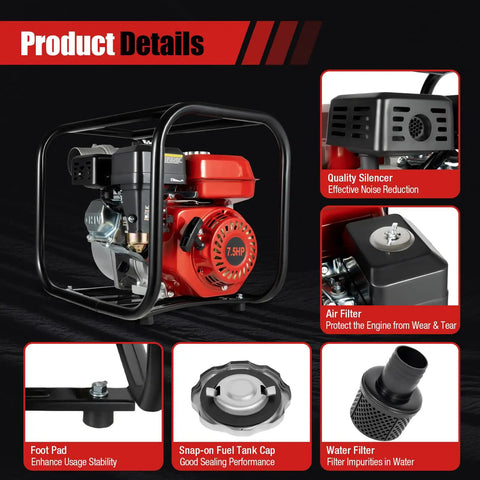Heavy Duty 3 Inch Semi Trash Pump 7.5 HP Gas Engine 264 GPM Max Flow Super High Power For Dirty Water Agricultural Irrigation Wastewater Transfer Tough Industrial Cleanup Jobs Big Performance
