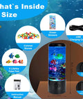 Components of Jellyfish USB Night Light Mood Lamp With 7 Color Changing Modes, including fake fish, stones, and USB cable.