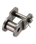 Heavy Duty ANSI 120 Roller Chain Offset Half Link Master Connector With 1.5 Inch Pitch for industrial machinery, showing steel build.