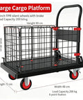 2in1 Foldable Wire Mesh Platform Cart With 400 Lb Capacity, Convertible Hand Truck To Enclosed Trolley, Heavy Duty Dolly For Warehouse Move, 72 By 48 Cm, 4 Inch Silent TPR Brake Casters, Black, wire cargo cart